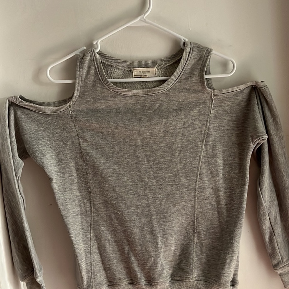 Gray off shoulder top / sweater